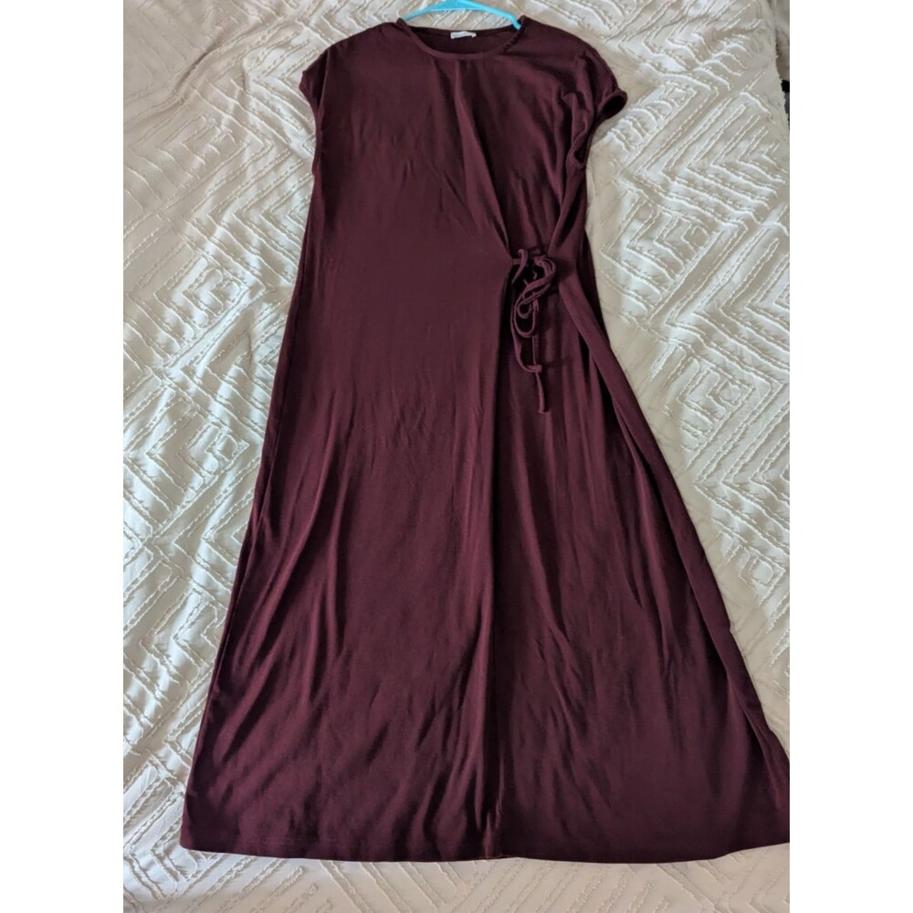 OGL Move Maroon Burgundy Wrap Dress Short Sleeve Midi Casual Comfy Sz L/XL